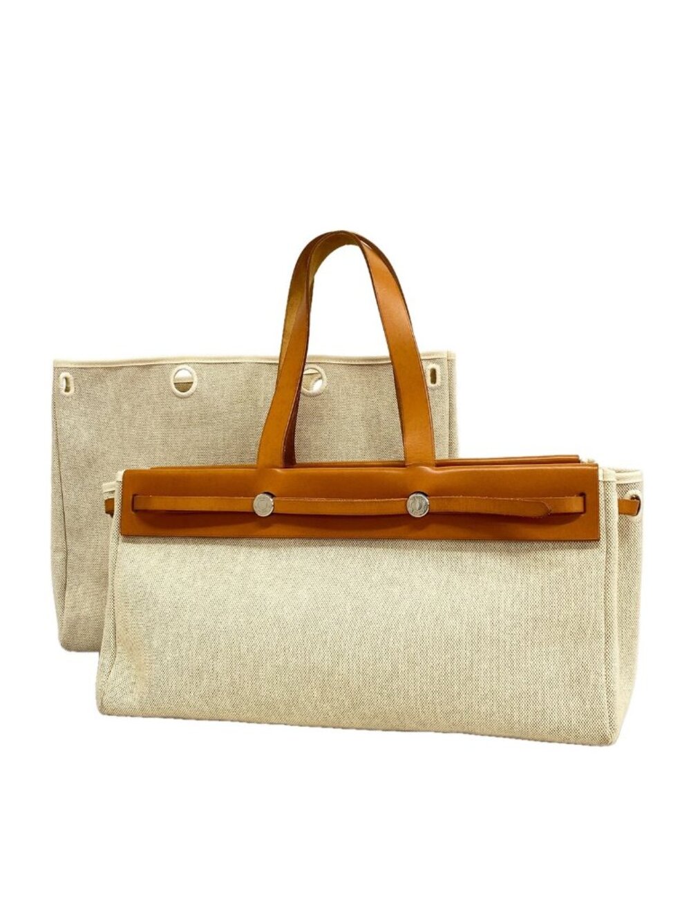 Hermes Tote Bag Herbag Cabas Toile H Natural Silver